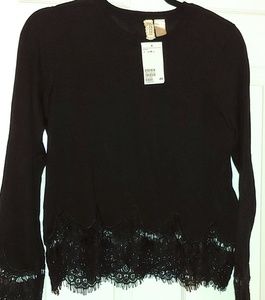 NWT fine-knit sweater with lace trim